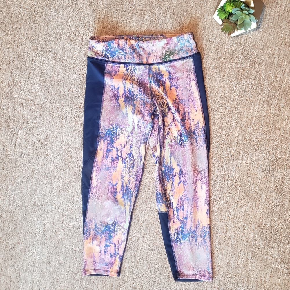 Jessica Simpson The WarmUp Cropped Mesh Inset Leggings S Black Pocket. Smoke fre